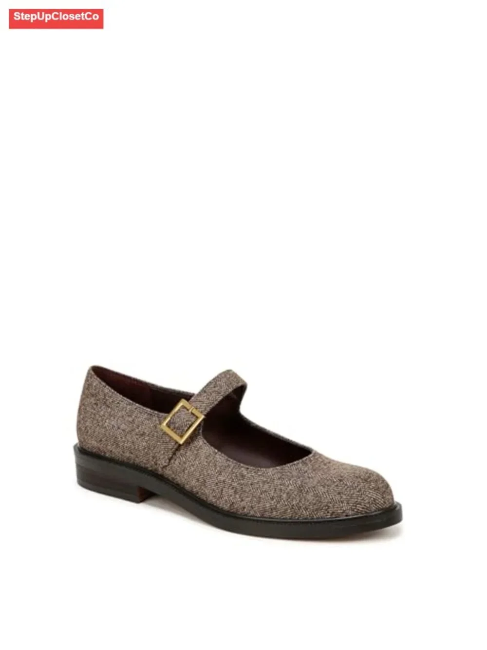 Mary Jane Flats with Metallic Buckle Block Heel Round Toe Dress Shoes